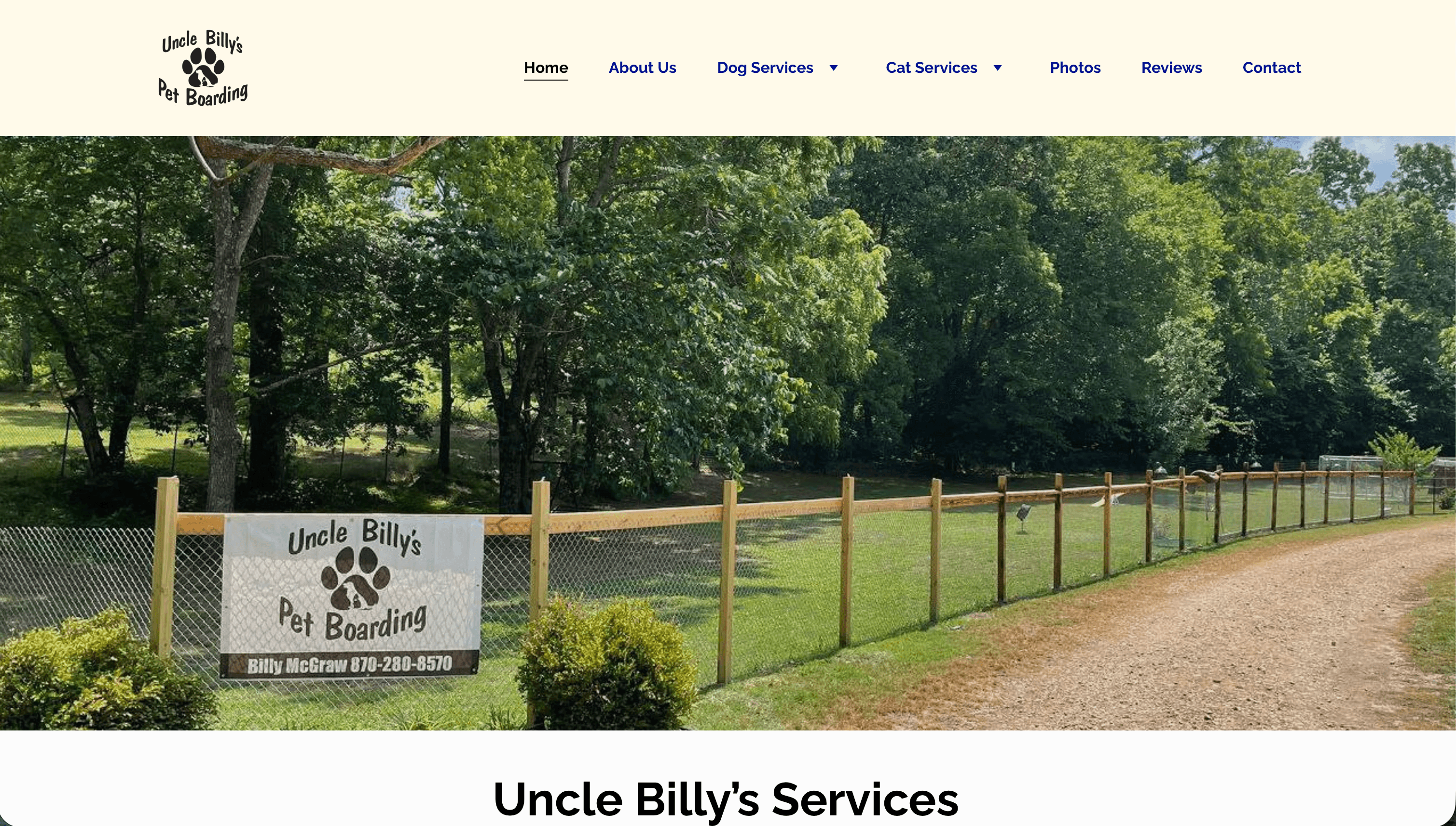 Uncle Billy's Pet Boarding website screenshot